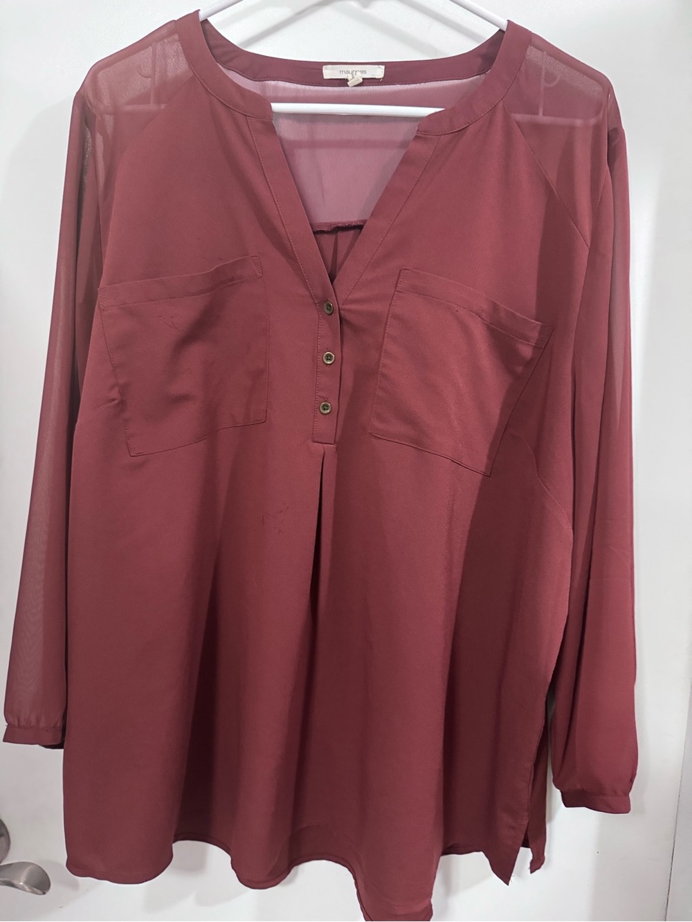 Maurices Women's Burgundy V-Neck Button-Front Blouse